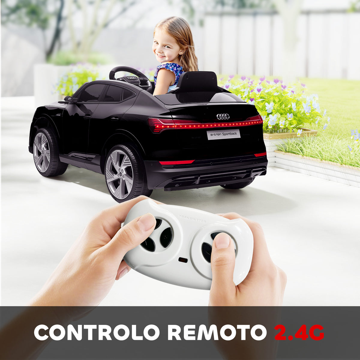 Carro Elétrico Audi E-Tron 12V para Crianças acima de 3 Anos com Controle Remoto Faróis Buzina Música MP3 TF USB e Abertura da Porta 3-8km/h 108x60x47 cm Preto — foto 5