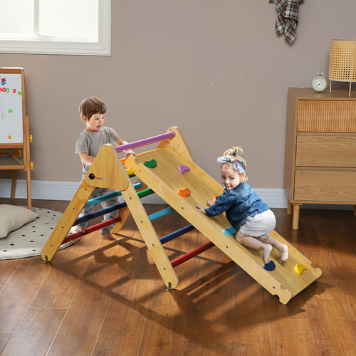 3 em 1 Triângulo de Escalada Montessori, Escalador Infantil de Madeira Dobrável, para Crianças dos 18 aos 48 Meses, com Rampa para Deslizar ou Escalar, 147x64,5 cm, Multicolor — foto 2