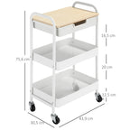 Carrinho de Cozinha com Rodas Carrinho de Armazenamento com Gaveta 2 Prateleiras e Rodas com Freios para Casa de Banho Sala de Estar Dormitório 43,9x30,5x75,6cm Branco e Madeira Natural — foto 3