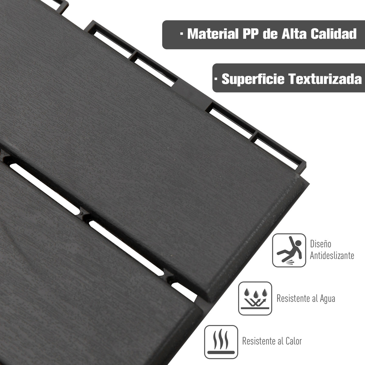Conjunto de 9 Estrados 30x30cm com Área de 0.81 m² para Exterior e Interior Estrados com Sistema Click com Superfície Antiderrapante para Balcão Terraço Jardim Preto — foto 4