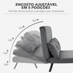 Sofá Cama Sofá Convertível em Cama de 2 Lugares Dobrável com Encosto Ajustável em 5 Níveis e 2 Almofadas Acolchoadas para Escritório Dormitório Sala de Estar 102x73x81 cm Cinza - Modelo 1 — foto 5
