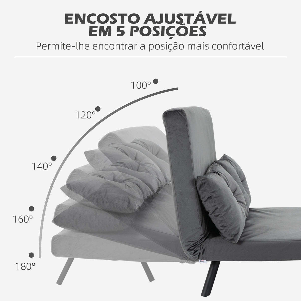 Sofá Cama Sofá Convertível em Cama de 2 Lugares Dobrável com Encosto Ajustável em 5 Níveis e 2 Almofadas Acolchoadas para Escritório Dormitório Sala de Estar 102x73x81 cm Cinza - Modelo 1 — foto 5