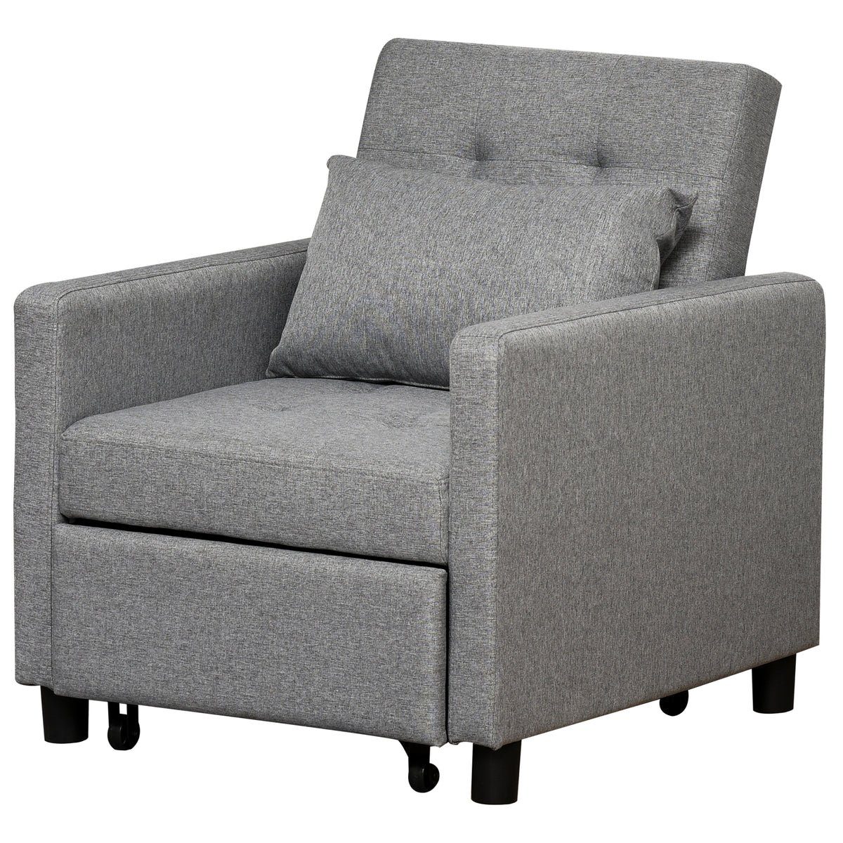 Sofá-cama Individual Poltrona com encosto reclinável Almofada removível Assento acolchoado e 4 rodas 69x77x84 cm Cinza — foto 1