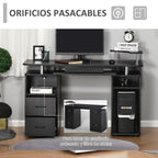 Secretária para computador Mesa para PC com prateleiras múltiplas Bandeja de teclado Suporte para CPU e 2 gavetas 120x55x85 cm Preto — foto 5