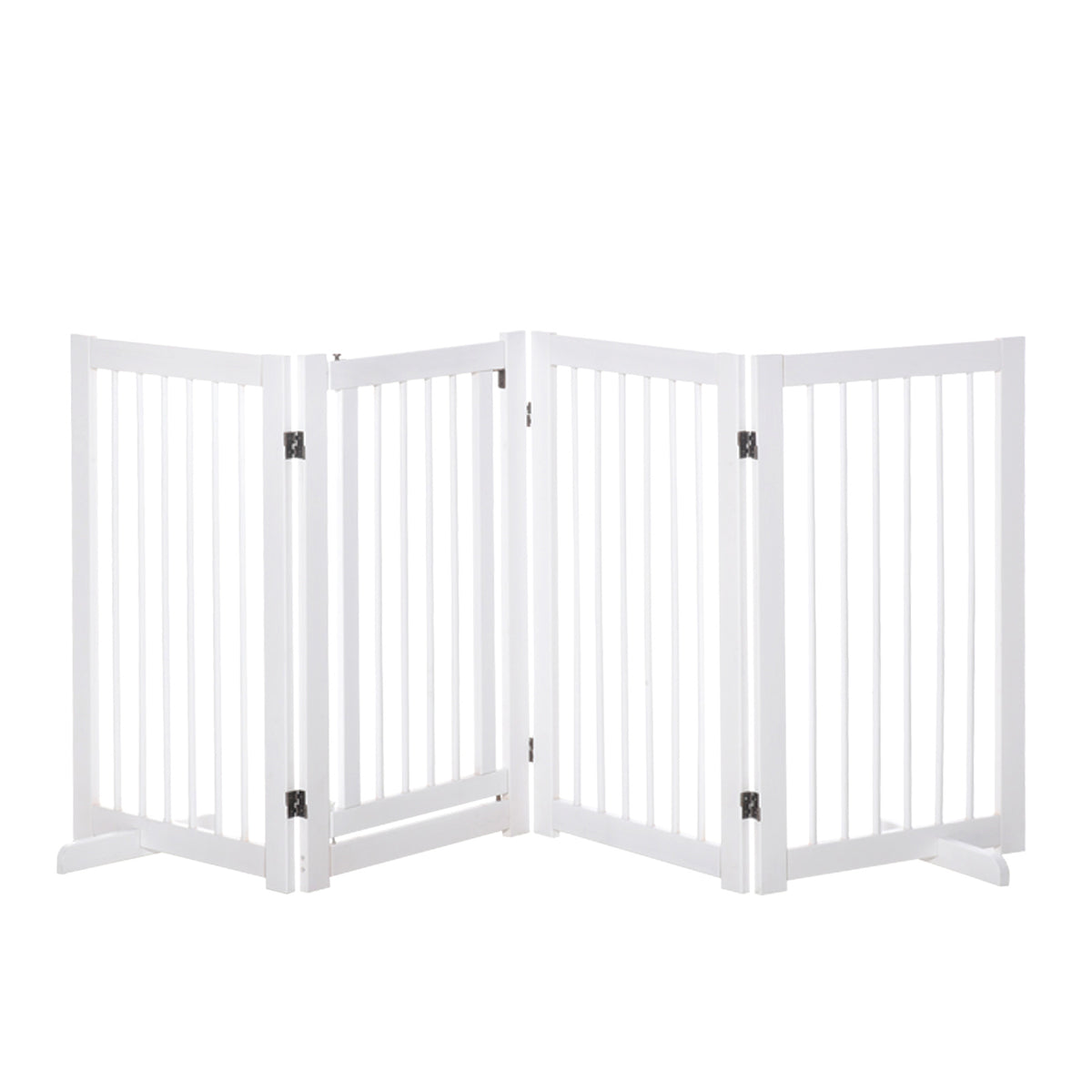 Barreira para Cães Dobrável Vedação para Animais de Estimação de 4 Painéis com Porta Pequena Barreira de Segurança para Escada Corredor 220x36x91 cm Branco — foto 1