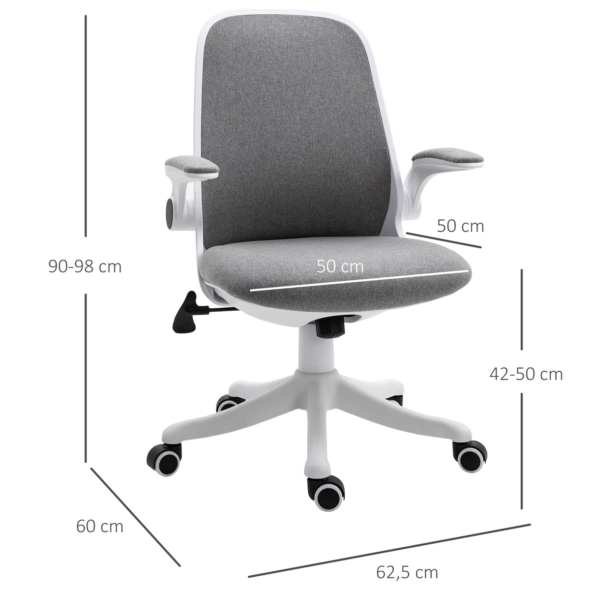 Cadeira de Escritório Giratória Função de Inclinação Altura Ajustável Ergonômica com Apoio de Braço Elevavel Carga 120 kg 62,5x60x94-104cm Cinza — foto 3