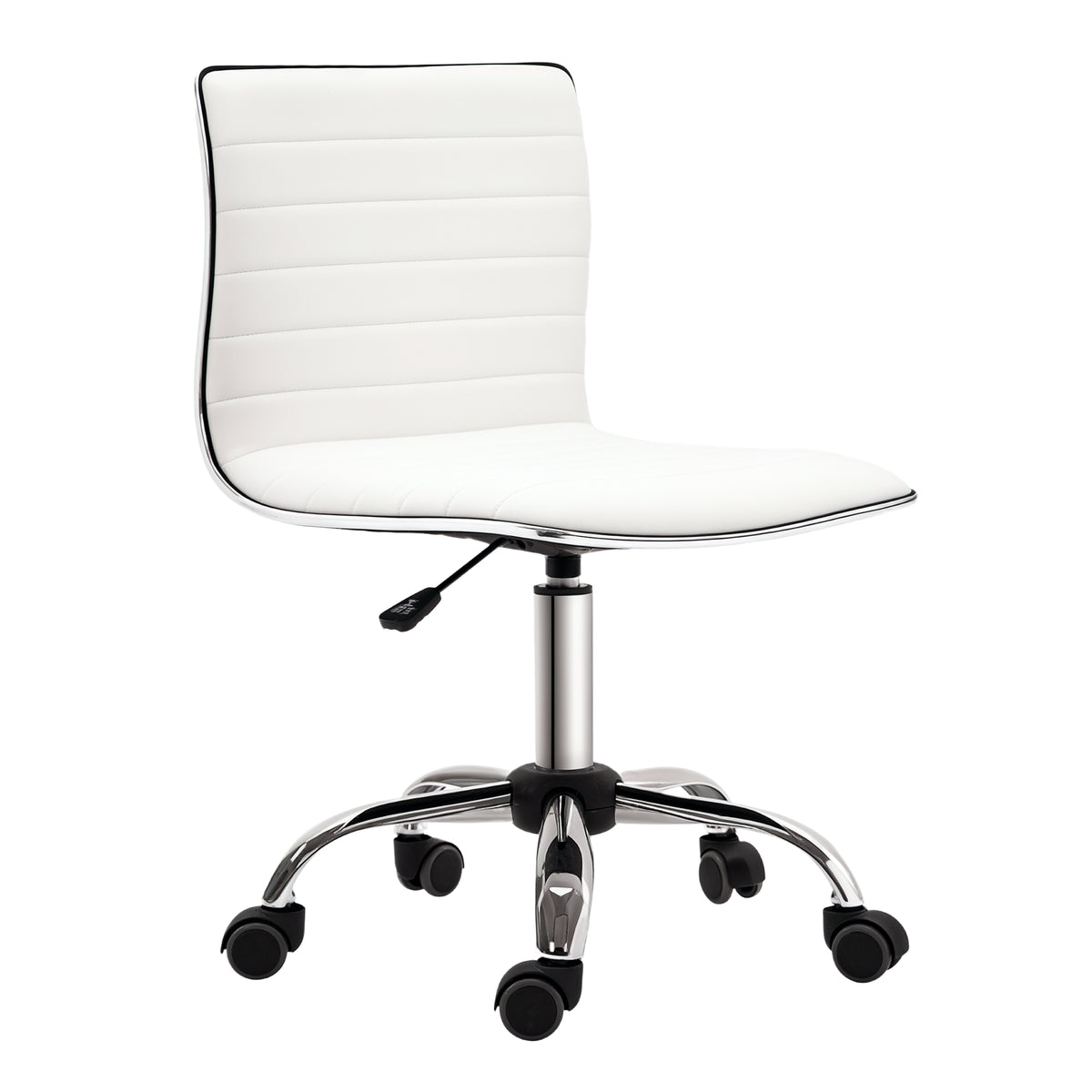 Cadeira de Escritório sem Apoio para os Braços Cadeira de Escritório Giratória com Altura Ajustável Cadeira para Estudo Estofada em PU Carga 120 kg 48x52x78-90 cm Branco — foto 1