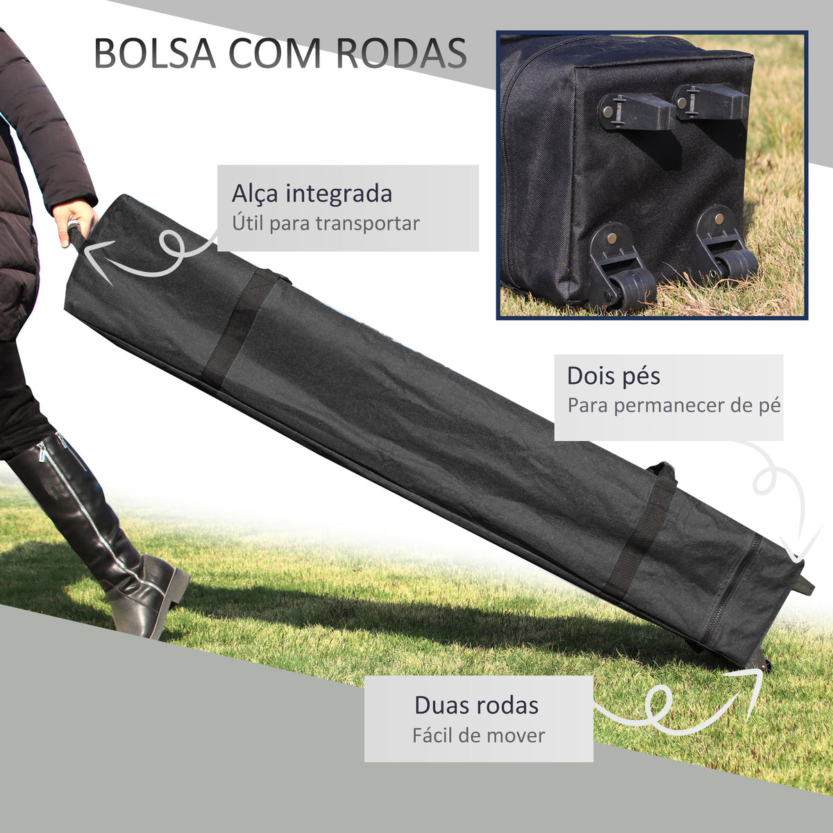 Tenda Dobrável 2,5x2,5x2,68cm Tenda de Jardim com Proteção UV 50+ Altura Ajustável com 4 Bolsas de Areia e Bolsa de Transporte para Acampamento Festas Pátio Branco — foto 4