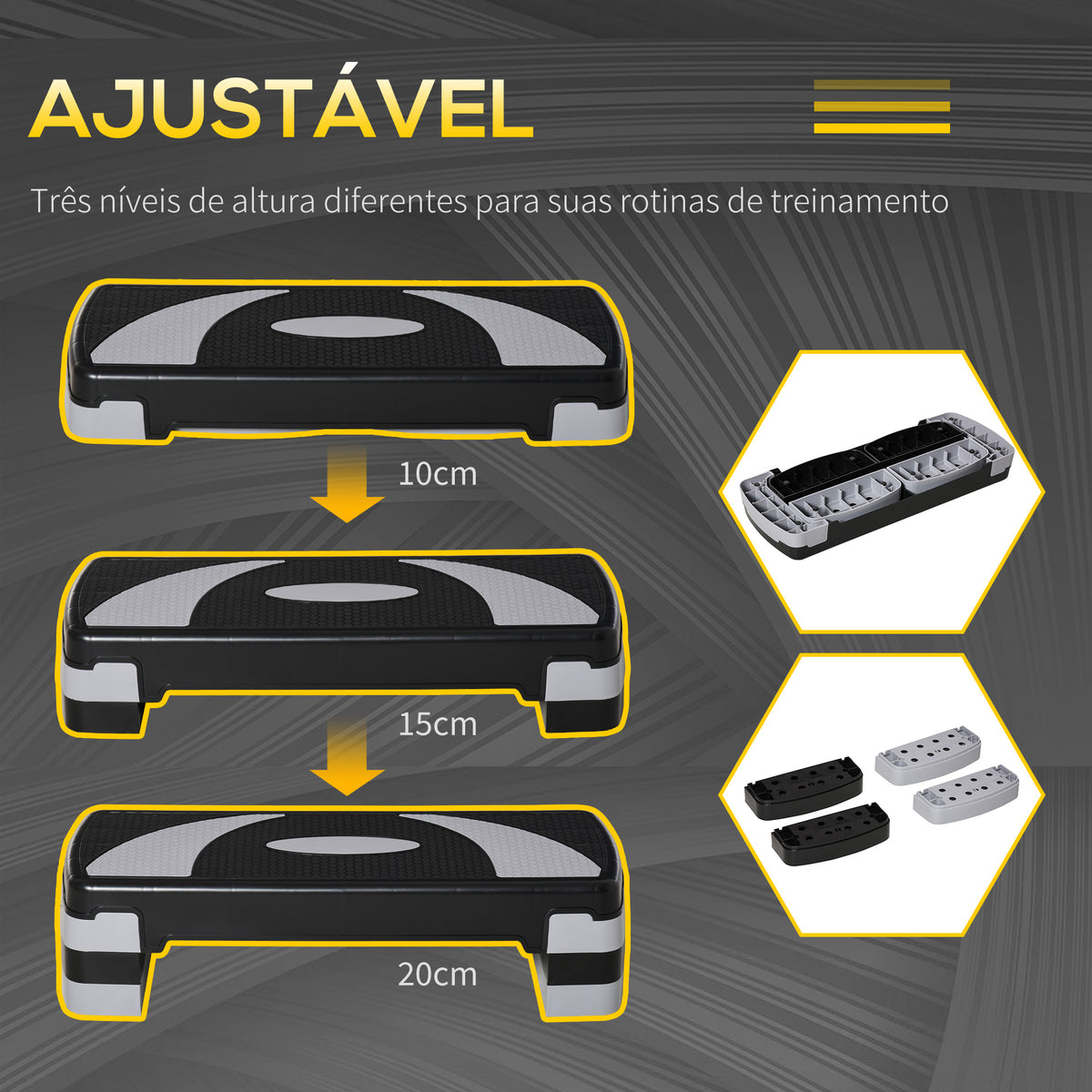 Step para Exercício Aeróbico Plataforma Step com Altura Ajustável em 3 Níveis com Carga Máxima 150kg para Exercício em Academia Casa 80x31x10-20cm Preto e Branco — foto 4