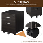 Bloco de Gavetas para Escritório Móvel de Arquivos com 2 Gavetas 5 Rodas com Travões e Fechadura com 2 Chaves para Escritório Secretária Casa 40x45x55,6cm Wengué — foto 6