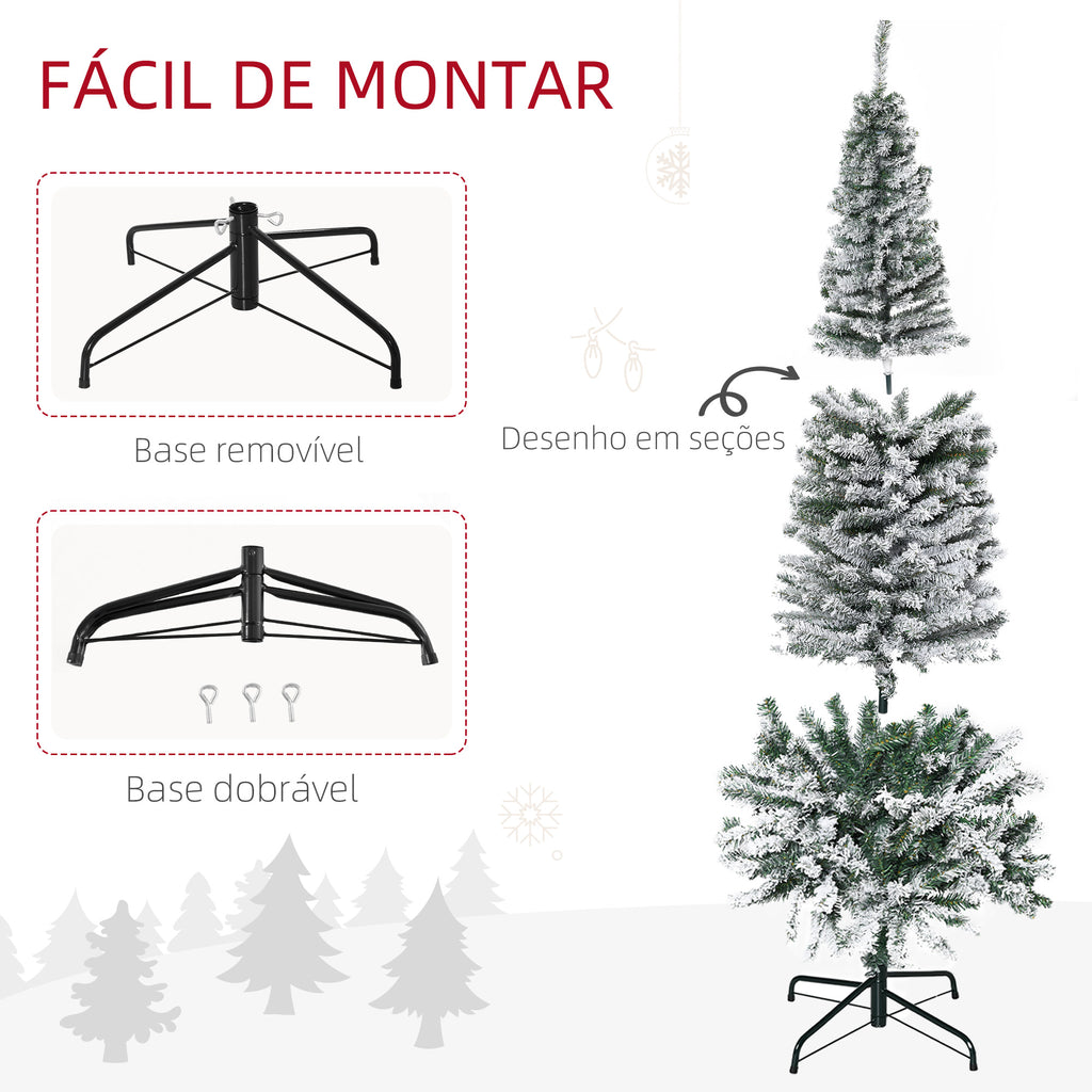 Árvore de Natal 225 cm Árvore de Natal Artificial Nevado com 738 Ramos e Suporte de Metal Árvore de Natal para Sala de Estar Verde e Branco — foto 6