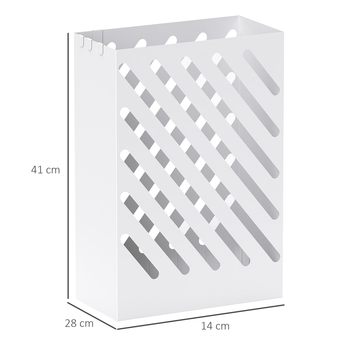 Suporte para Guarda-Chuvas de Aço Galvanizado com Bandeja de Gotejamento Removível 4 Ganchos Design de Elegante para Entrada Corredor Escritório 28x14x41 cm Branco — foto 3