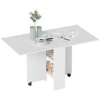 Mesa de Sala de Jantar Dobrável Mesa de Madeira com 2 Prateleiras de Armazenamento e Rodas para Cozinha 75x140x74 cm Branco — foto 1