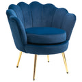 Poltrona de Sala Estofada em Veludo Poltrona para Quarto com Encosto em Forma de Concha e Pernas Douradas para Sala de Jantar 76x67x74 cm Azul — foto 1