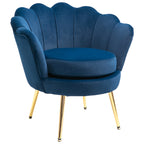 Poltrona de Sala Estofada em Veludo Poltrona para Quarto com Encosto em Forma de Concha e Pernas Douradas para Sala de Jantar 76x67x74 cm Azul — foto 1