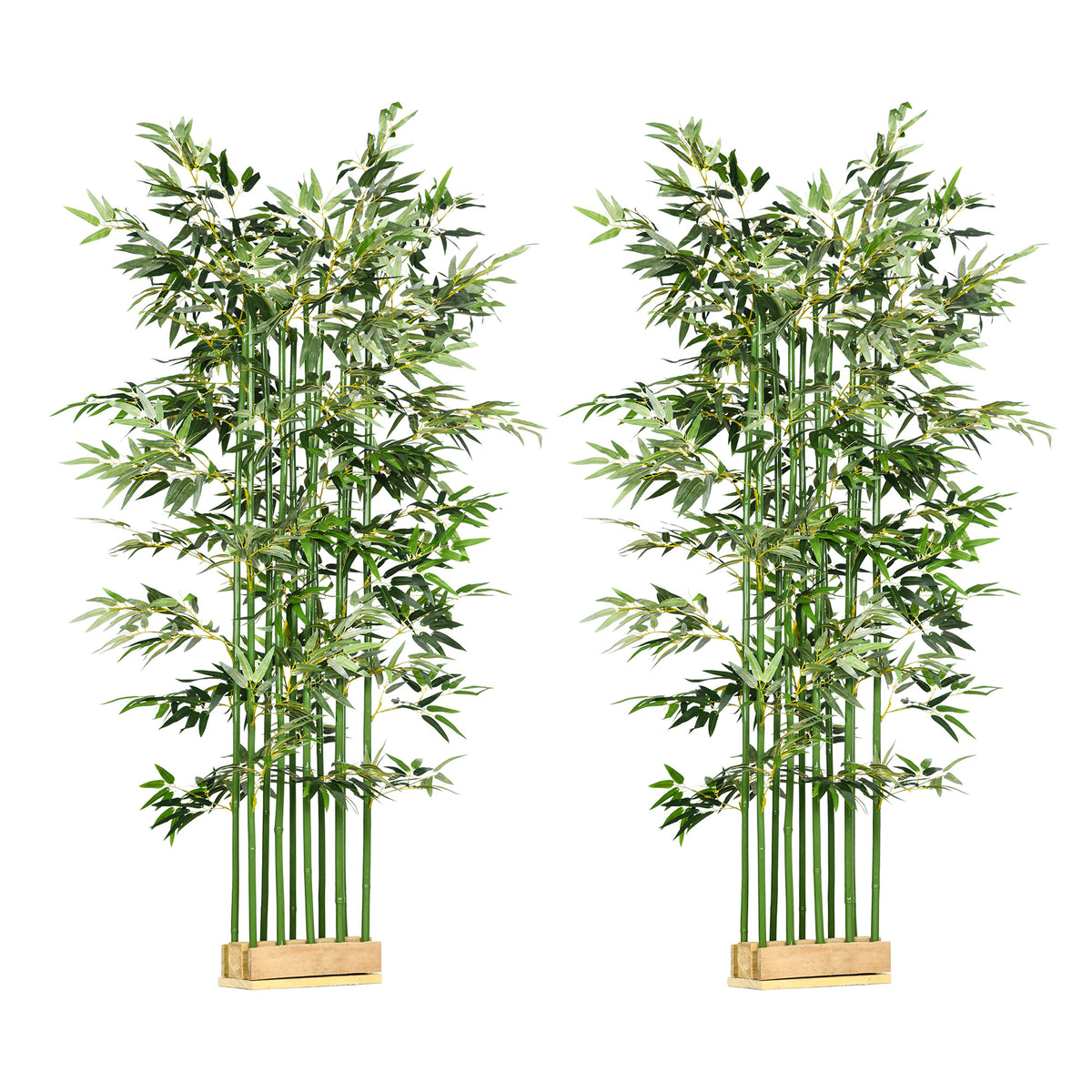 Conjunto de 2 Plantas Artificiais em Vaso de Madeira de Pinho 180cm Bambus Artificiais com 1640 Folhas Realistas 35x10x180 cm Verde — foto 1