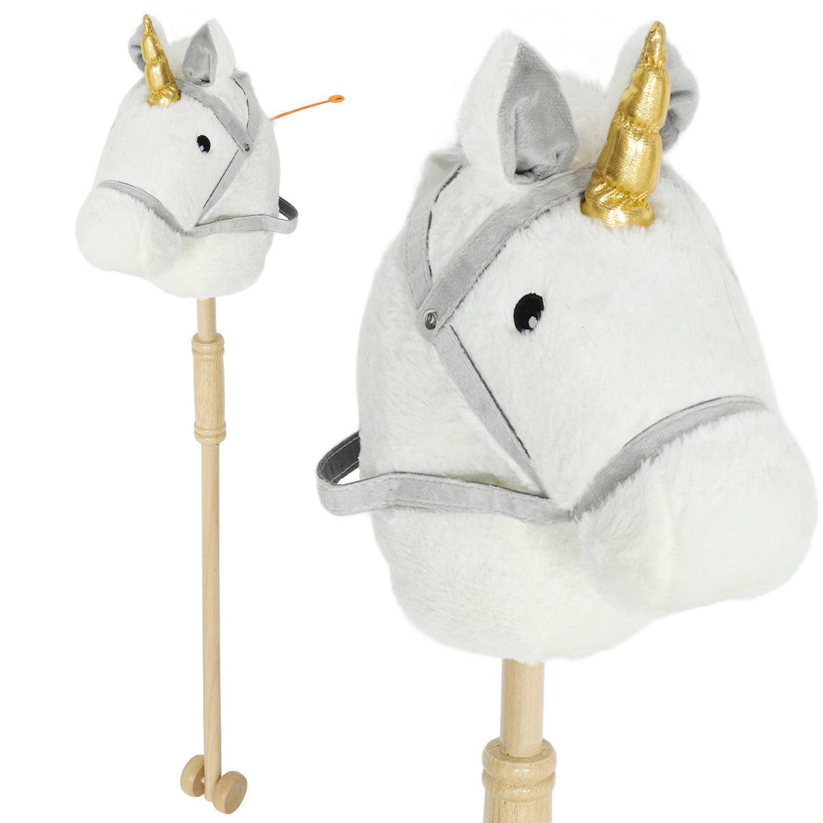 Cavalo com Pau de Madeira Design Unicórnio Sons e Rodas Cavalo de Brinquedo 95x25x27 cm Branco — foto 1