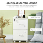 Bloco de Gavetas de Escritório Móvel Auxiliar para Arquivos com 2 Gavetas Fechadura 2 Chaves 5 Rodas e 2 Freios para Estúdio Escritório Dormitório 43x45x72cm Branco — foto 5