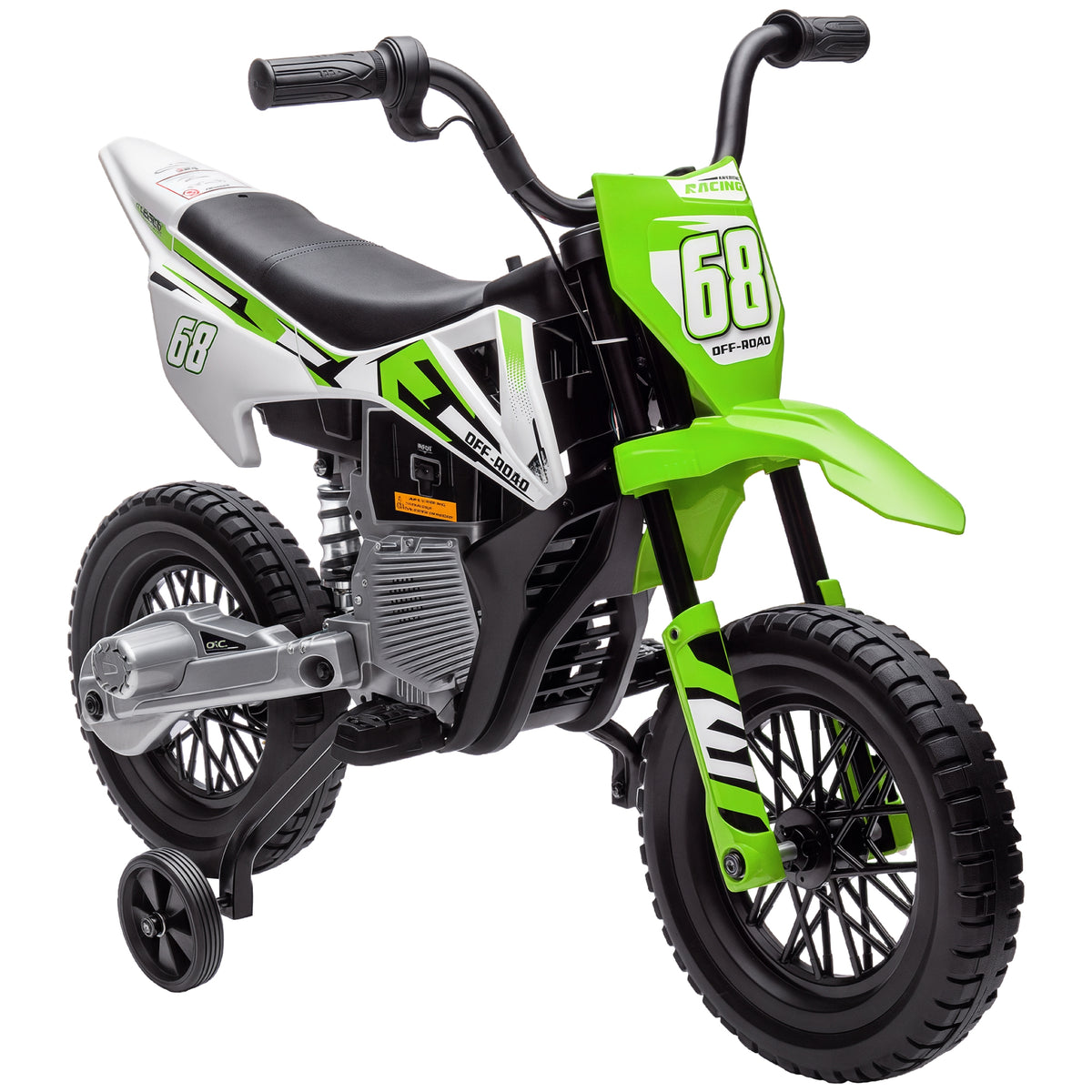 Mota Elétrica para Crianças de +3 Anos Mota Elétrica Infantil com Bateria 12V Música Velocidade 2,4-5 km/h e Rodas Auxiliares Removíveis Carga 30 kg 107x56x70 cm Verde — foto 1