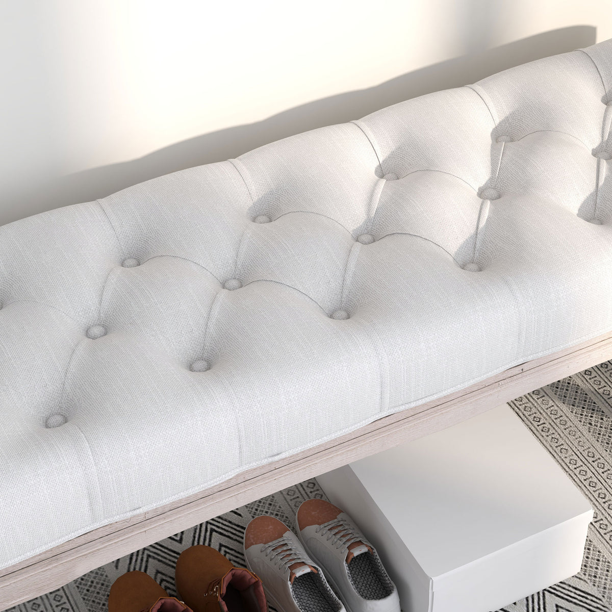 Banco Pé de Cama com Pés de Madeira e Assento Acolchoado Capacidade 120 kg Banco de Estilo Vintage para Dormitório Entrada Corredor 110x37x49 cm Creme — foto 8