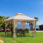 Gazebo de jardim 3x3m com 4 cortinas laterais com zíper e telhado duplo com 8 furos de drenagem bege — foto 2