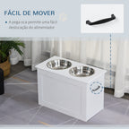 Comedouro Elevado para Cães Comedouro para Cães com 2 Tigelas de Aço Inoxidável e Espaço de Armazenamento Oculto 60x30x41 cm Branco — foto 7