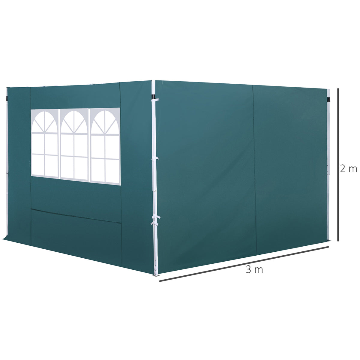 2 Paredes Laterais para Tenda 3x3 m Parede Lateral de Substituição de Tecido Oxford com Janela 300x200 cm Verde — foto 3