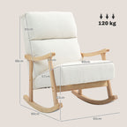 Poltrona Baloiço Moderna Poltrona Baloiço com Pés e Apoio para os Braços de Madeira de Faia Encosto Alto Poltrona de Amamentação Carga 120 kg para Dormitório Sala de Estar 65x90x98 cm Creme — foto 3