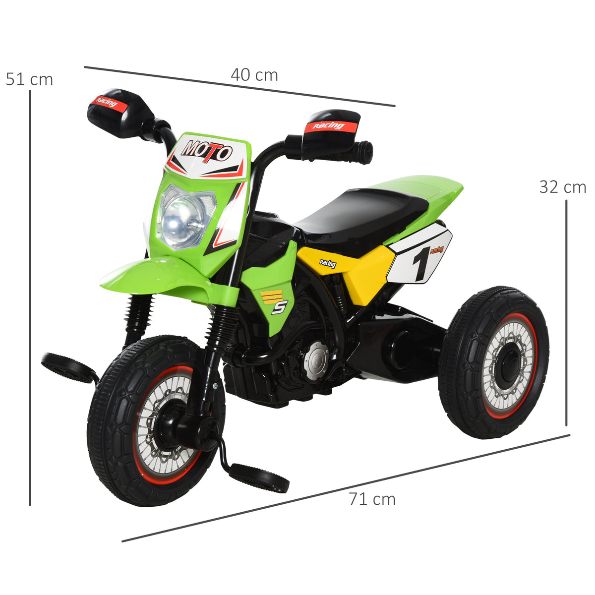 Mota para Crianças acima de 18 Meses Mota a Pedais para Crianças com 3 Rodas Luzes e Sons Realistas 71x40x51 cm Verde — foto 3