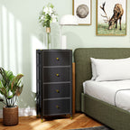 Cómoda para Dormitório Cómoda de Tecido com 4 Gavetas Dobráveis com Frentes de Couro PU e Estrutura de Aço Cómoda para Dormitório 46x30x98 cm Preto — foto 2
