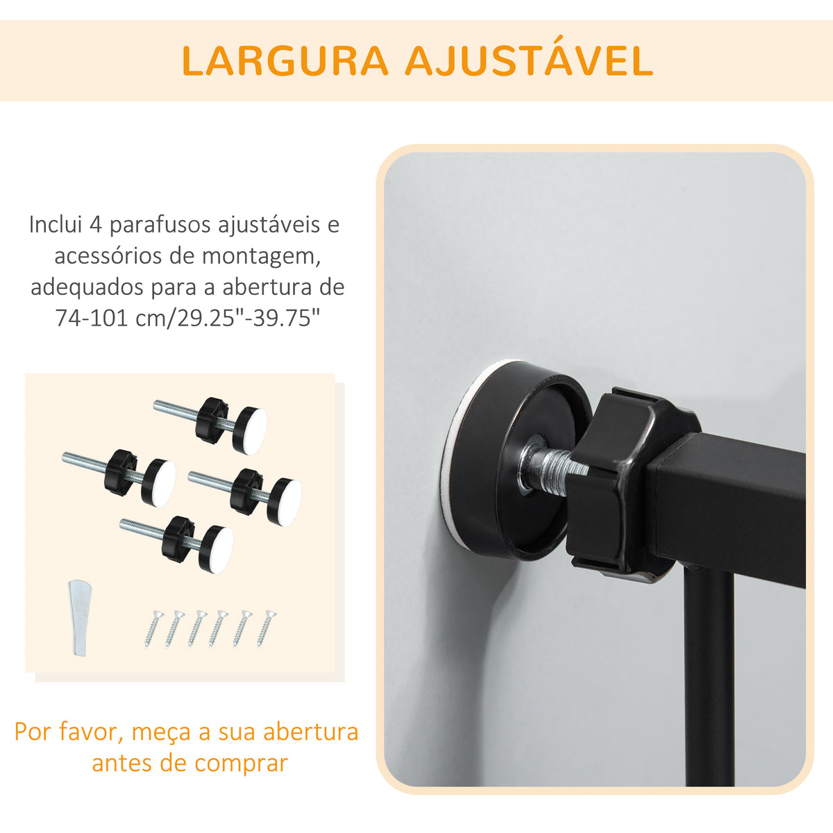 Barreira de Segurança para Cães com Porta Pequena Barreira para Animais de Estimação Extensível com Fechamento Automático e Sistema Duplo de Bloqueio 74-101x104,1 cm Preto — foto 6