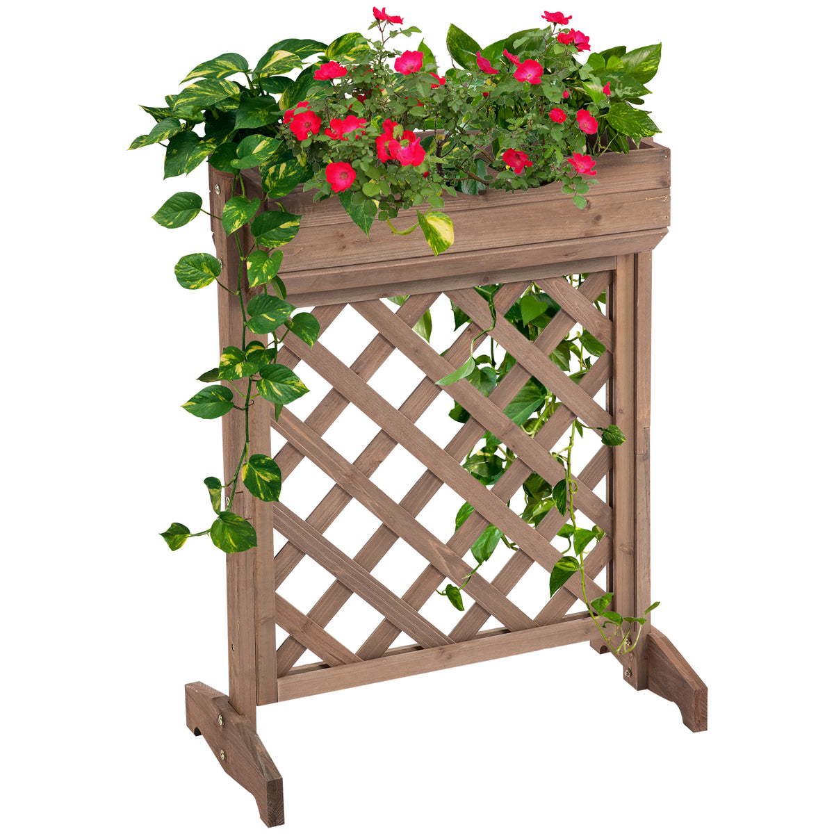 Floreira com Treliça de Madeira Maciça Suporte para Flores Plantas Trepadeiras para Balção Pátio Jardim Ar Livre 68x30x85,5cm Marrom — foto 1