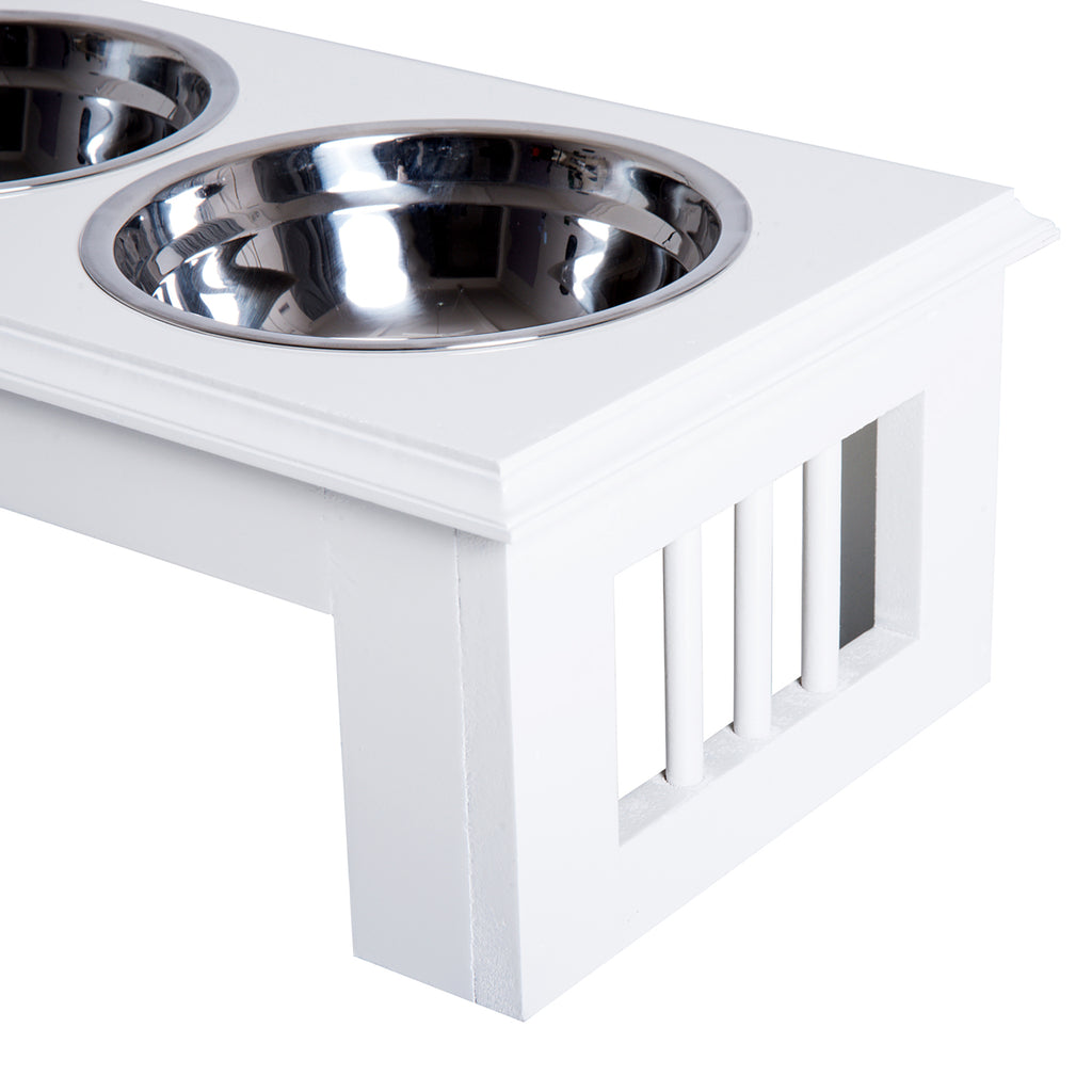 Comedouro Elevado para Cães com Suporte e 2 Tigelas Amovíveis de Aço Inoxidável Alimentador para Animais de Estimação 44x24x15 cm Branco — foto 8