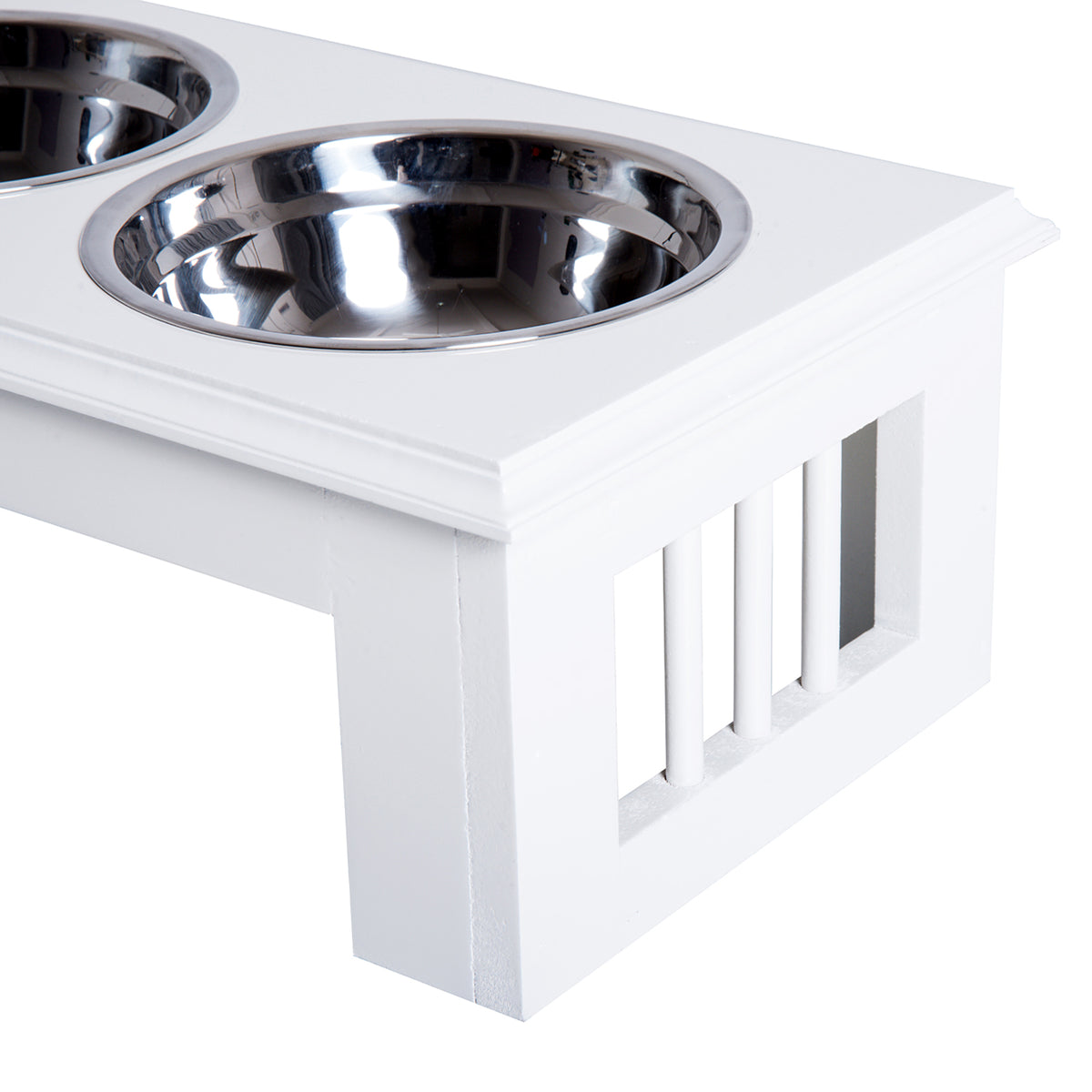 Comedouro Elevado para Cães com Suporte e 2 Tigelas Amovíveis de Aço Inoxidável Alimentador para Animais de Estimação 44x24x15 cm Branco — foto 8