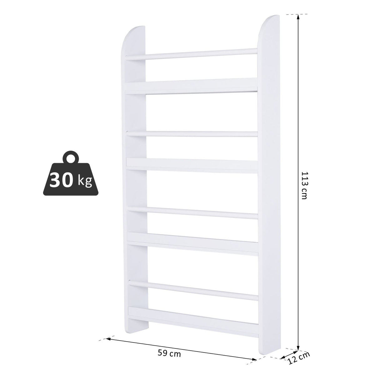 Estante de Parede para Livros com 4 Prateleiras Estante de Livros para Escritório Dormitório Entrada Carga Máxima 30 kg 56x12x113 cm Branco — foto 3