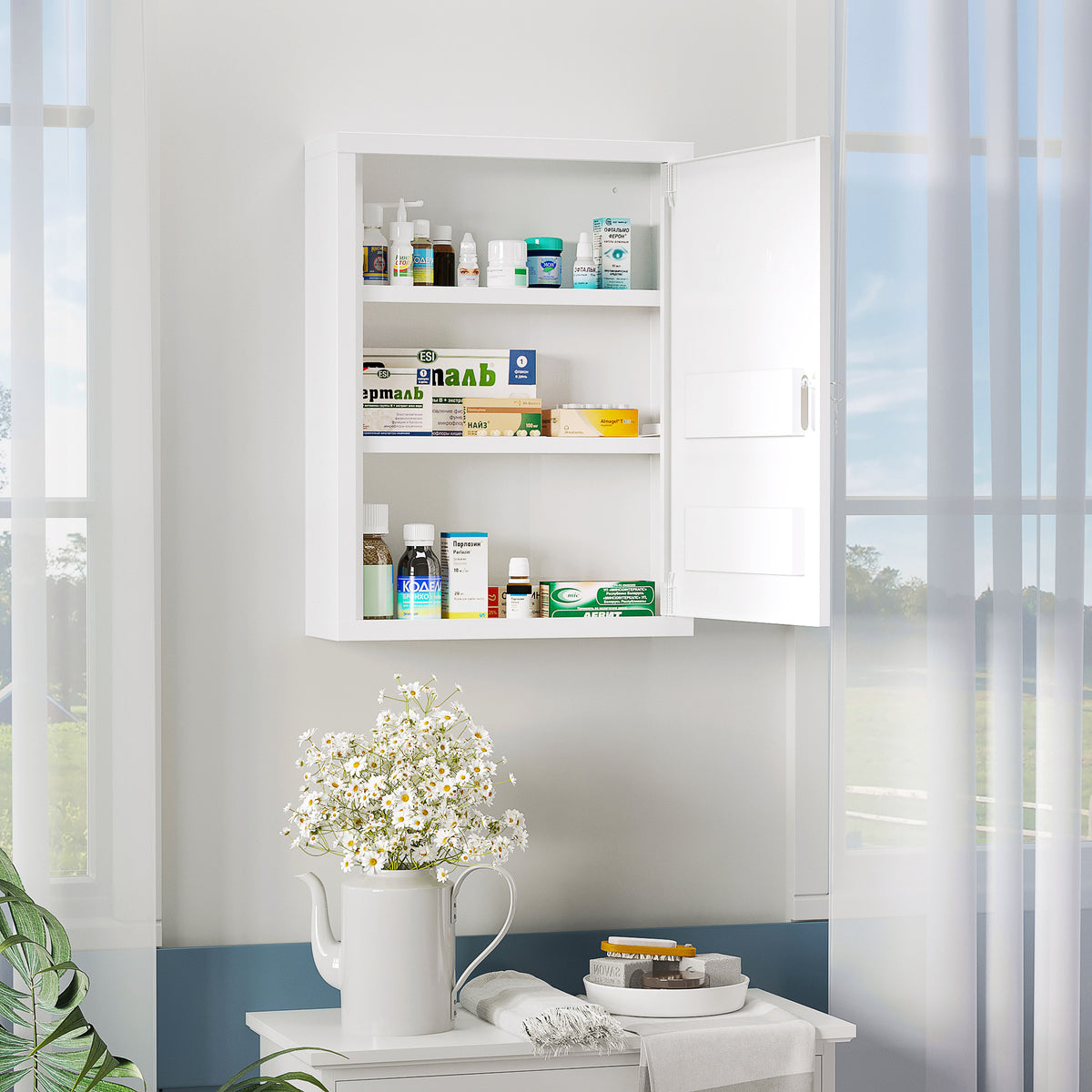 Armário de Parede de Aço para Medicamentos de 3 Níveis com Fechadura e 2 Chaves para Cozinha ou Casa de Banho 40x15x53,5 cm Branco — foto 2
