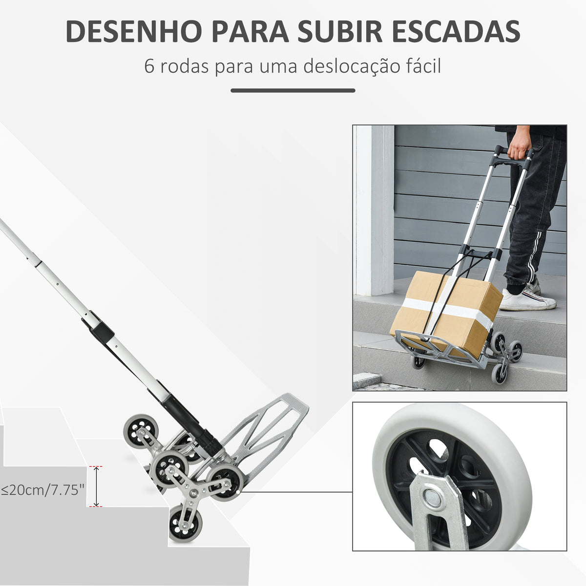 Carrinho de Mão Portátil para Escadas com 6 Rodas Capacidade 70 kg Carrinho Dobrável para Entregas Armazéns Mercado Viagens Mudanças Prata e Preto — foto 5