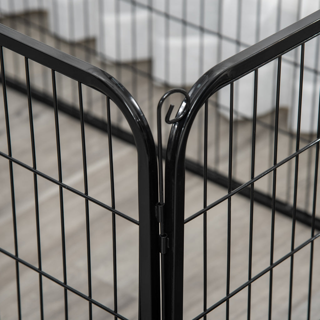 Parque para Animais de Estimação Retangular Gaiola para Cães 4 Paineis de Metal com Porta e Dupla Fechadura Cerca de Treinamento 129x84x70cm Preto — foto 8