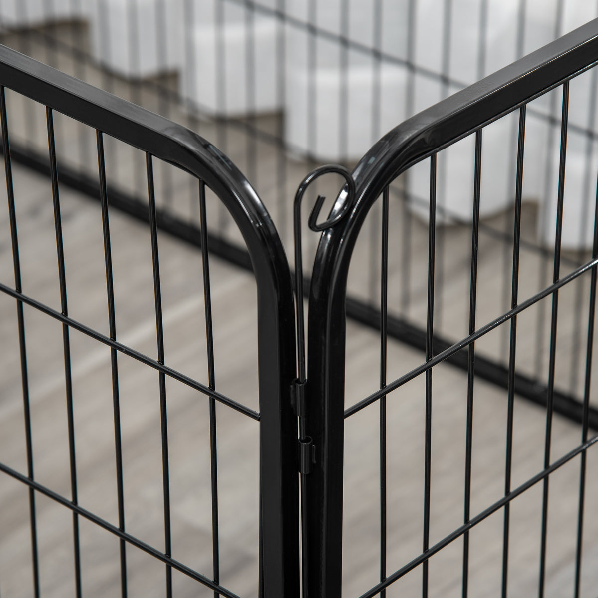 Parque para Animais de Estimação Retangular Gaiola para Cães 4 Paineis de Metal com Porta e Dupla Fechadura Cerca de Treinamento 129x84x70cm Preto — foto 8