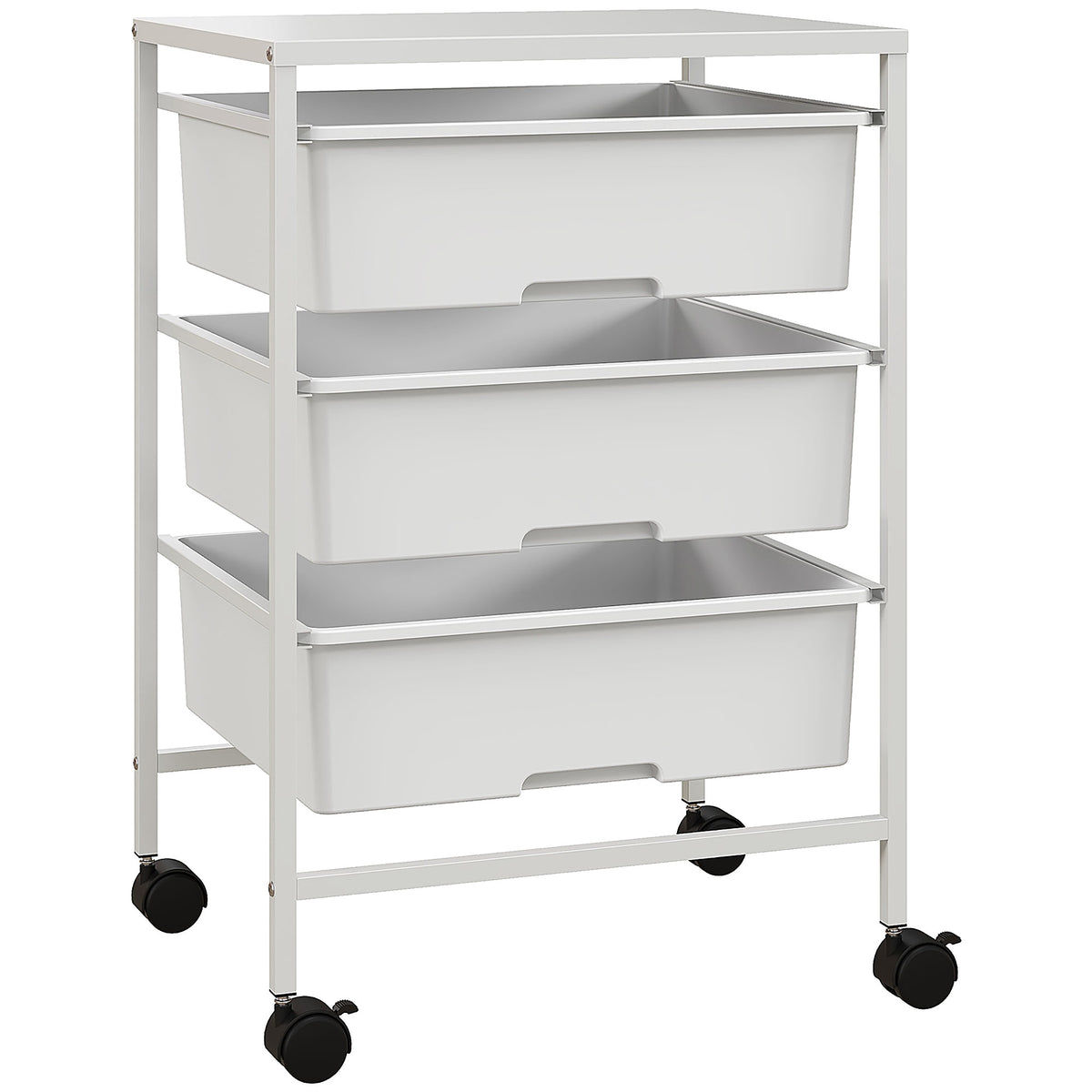 Carrinho Auxiliar com Rodas Carrinho de Cozinha de 3 Níveis com 3 Cestos para Armazenamento e Estrutura de Aço para Sala de Jantar Banheiro 40,8x33,5x60,5 cm Branco — foto 1