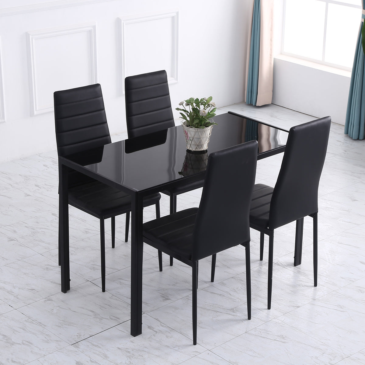 Mesa Sala de Jantar de Cristal Mesa Retangular para 4-6 pessoas com Pés de Metal Multifuncional para Cozinha 120x60x75 cm Preto — foto 6