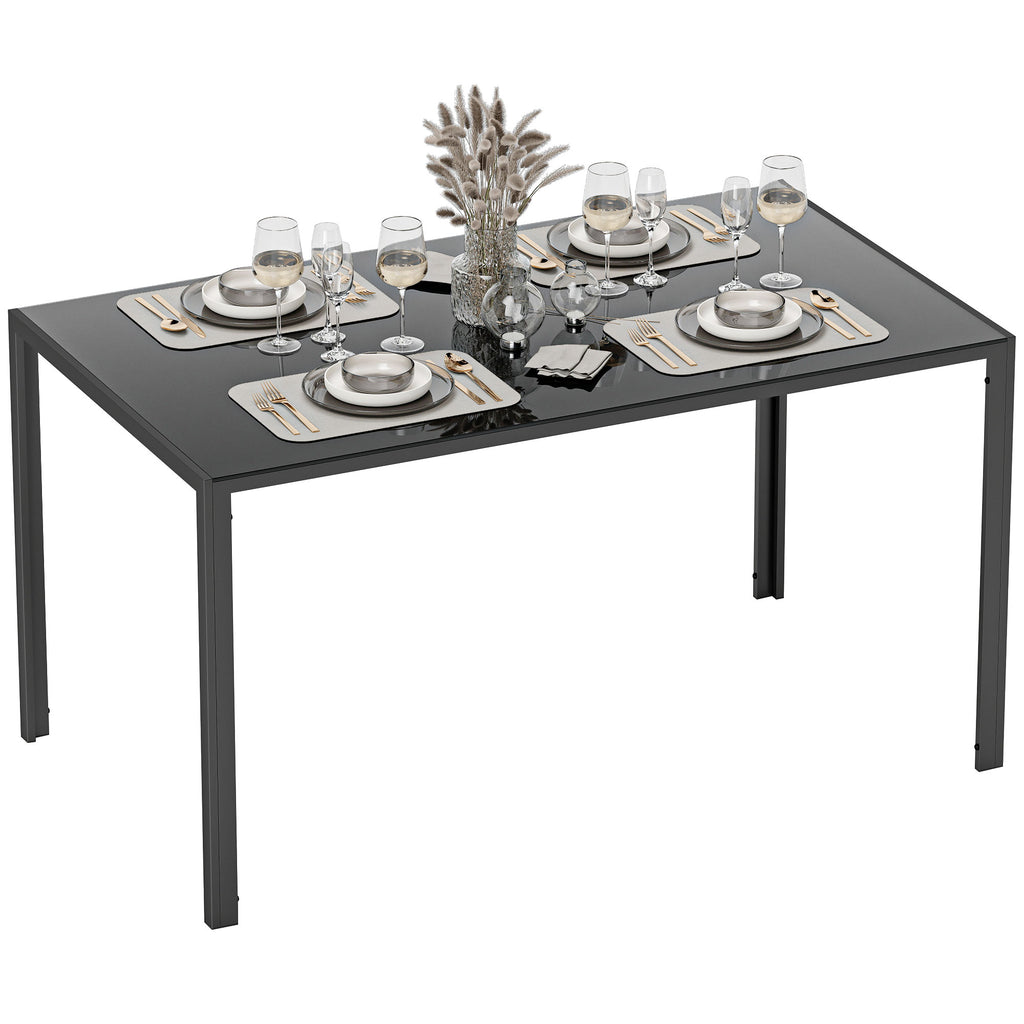 Mesa de Refeição de Vidro Mesa Retangular para 6 Pessoas com Pés de Metal Multifuncional para Cozinha ou Sala 140x80x75 cm Preto — foto 1