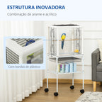 Gaiola para Passáros com Suporte Desmontável Gaiola com 4 Rodas Teto com Abertura 2 Comedouros 2 Poleiros Bandeja Removível 47x35x106,5cm Branco — foto 7