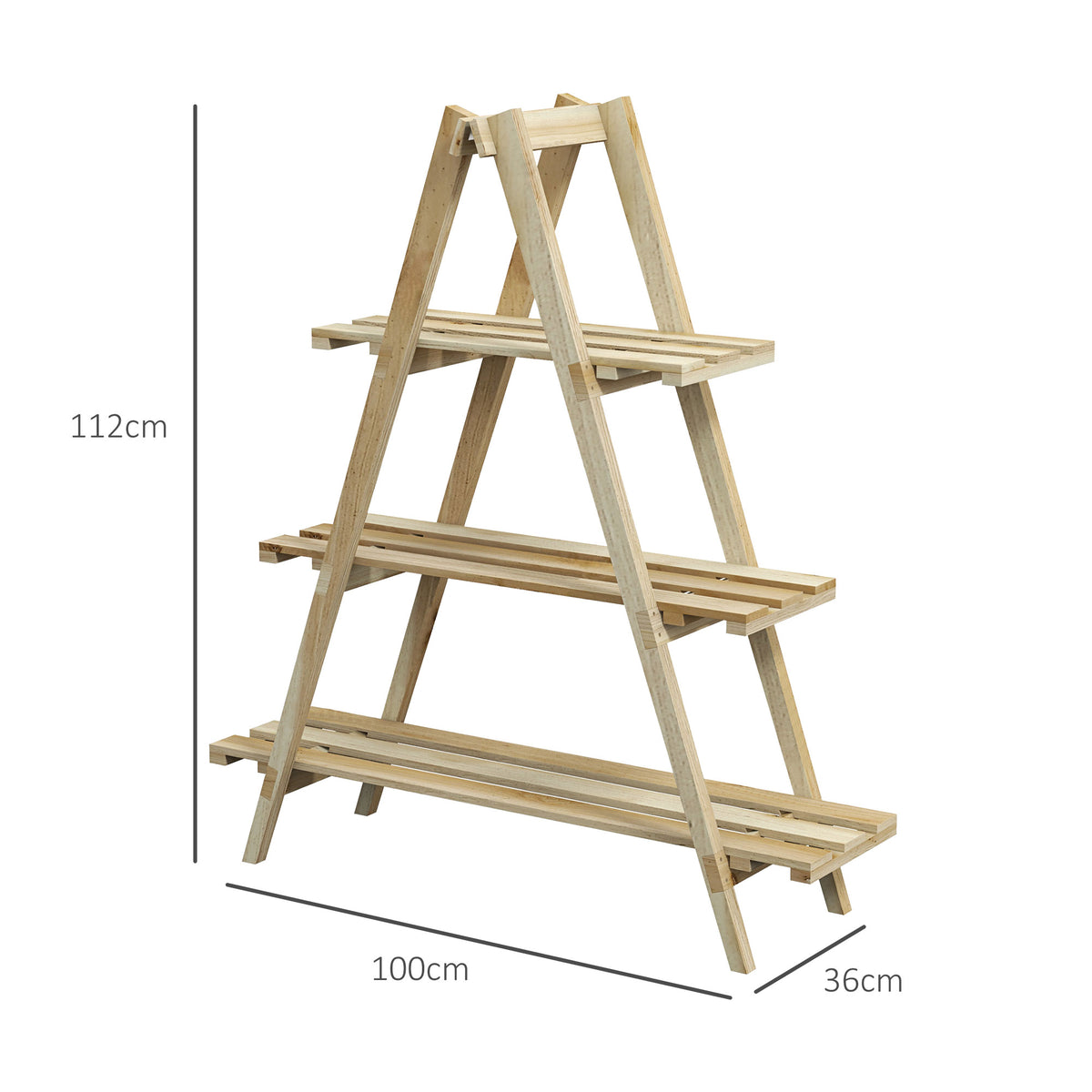 Suporte de Madeira para Plantas Dobrável Estante Decorativo para Vasos de 3 Níveis com Estrutura em Forma de A para Jardim Pátio Varanda 100x36x112 cm Natural — foto 3