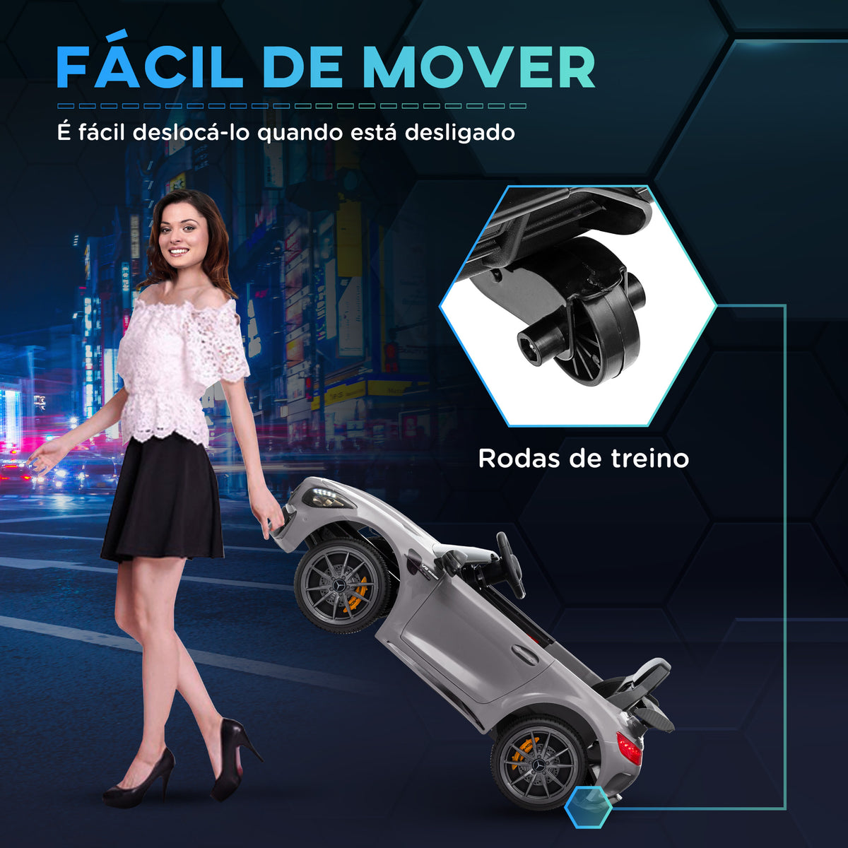 Carro Elétrico para Crianças acima de 3 Anos Carro Mercedes-Benz AMG GTR Carro Elétrico Infantil com Bateria 12V Controlo Remoto Faróis Buzina e Música 108x67x46 cm Prata — foto 5