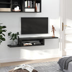 movel flutuante de TV para televisão de até 60 polegadas com 2 prateleiras de madeira 152,4x29,8x21 cm Preto — foto 2