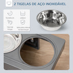 Comedouro Elevado para Cães com 2 Tigelas Desmontáveis de 1200ml e Altura Ajustável de 3 Níveis Comedouro para Animais de Estimação com Tigelas de Aço Inoxidável 44x27,7x28cm Cinza — foto 5