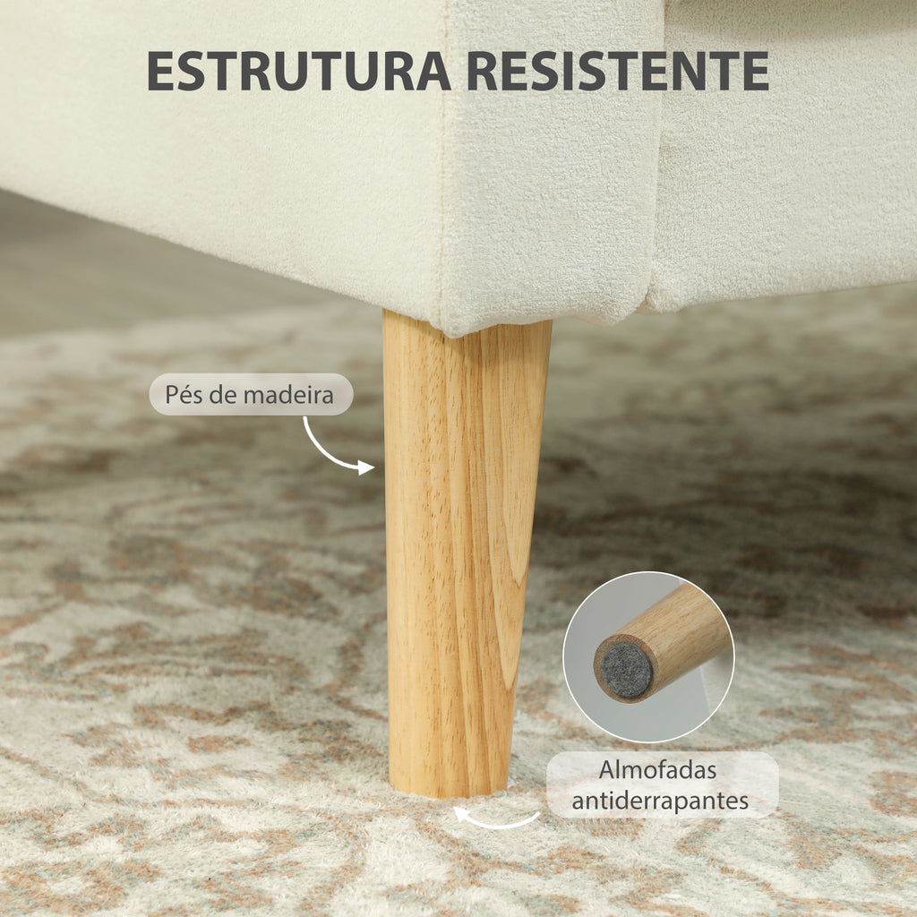Poltrona Sala de Estar Poltrona Estofada em Veludo Poltrona de Leitura com Assento com Botões e Pés de Madeira para Quarto 76x79x82 cm Creme — foto 7