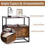 Mesa de console estilo industrial com gaveta grande e prateleira aberta Superfície espaçosa estrutura de metal 73x 45,5x 76cm Rústico Castanho — foto 4