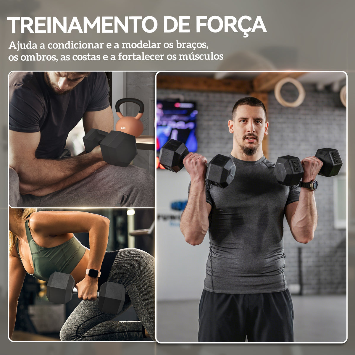 Conjunto de Halteres 12 kg com Barra Metálica e Cabeça Hexagonal Conjunto Pesos para Treino em Casa Ginásio 28,8x11,5 cm Preto e Prata — foto 7